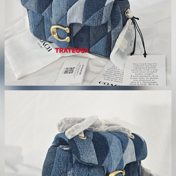 Coach Tabby Shoulder Bag 20 With Patchwork Quilting Denim CAM93 $495 NWT Packed - Picture 3 of 16